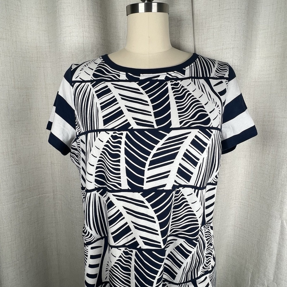 NEW! Tommy Bahama Leaf Line T-Shirt Dress Navy Blue White Size Large Nautical - Picture 2 of 11